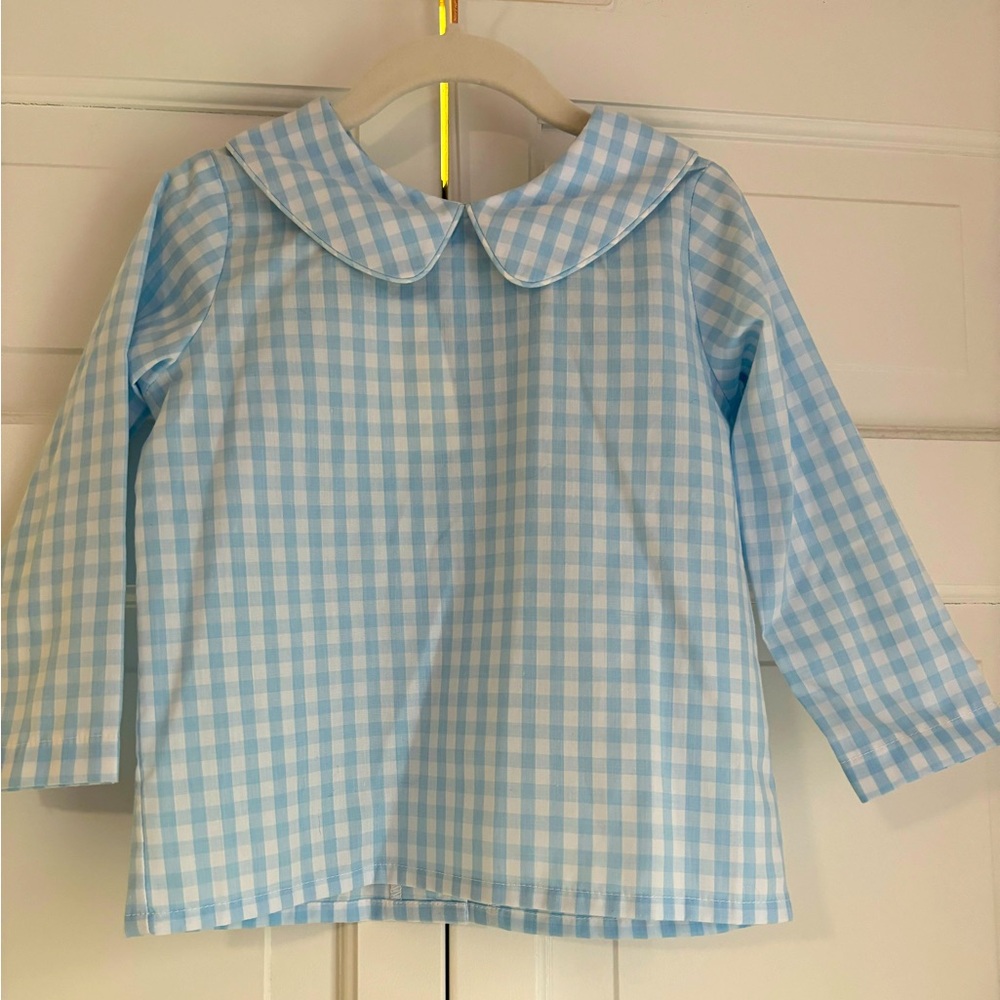 NEW TBBC Blue Gingham PeterPan Collar Back button down shirt